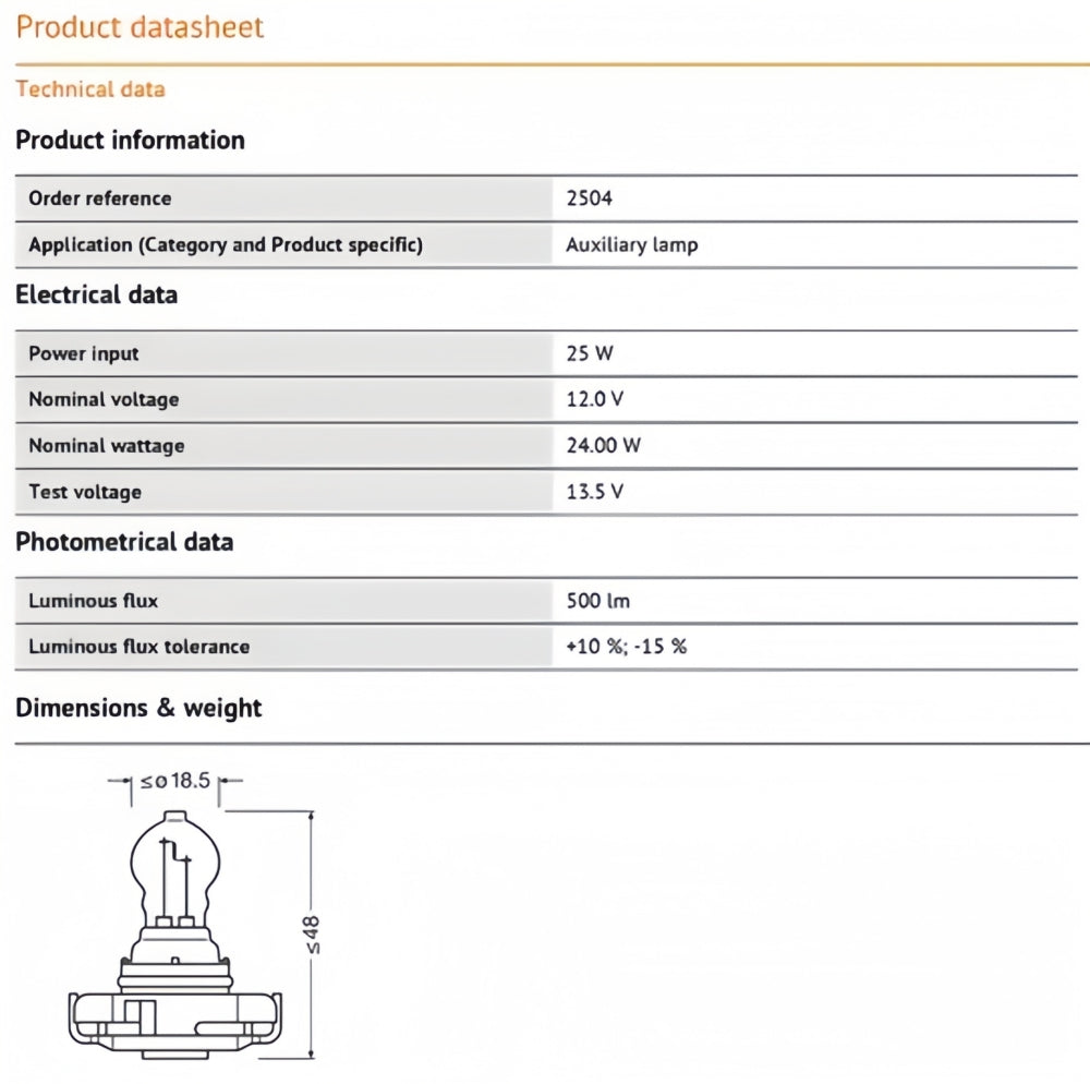 1 x Osram PSX24W 12V 24W Halogen Globe 3200K Original 2504 Fog Light Signal Lamp