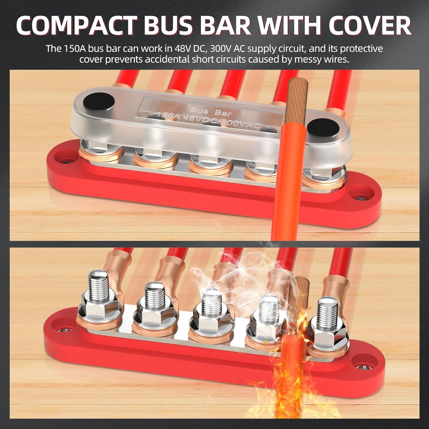 M6 Bus Bar 12V-48V 150A Power Distribution Block 5xM6 Posts Studs Terminal Block