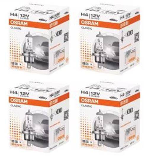 4 x Osram 12v H4 60/55w Standard Hi/Low P43t HB2 9003 Clear Globes 64193 (4pcs)
