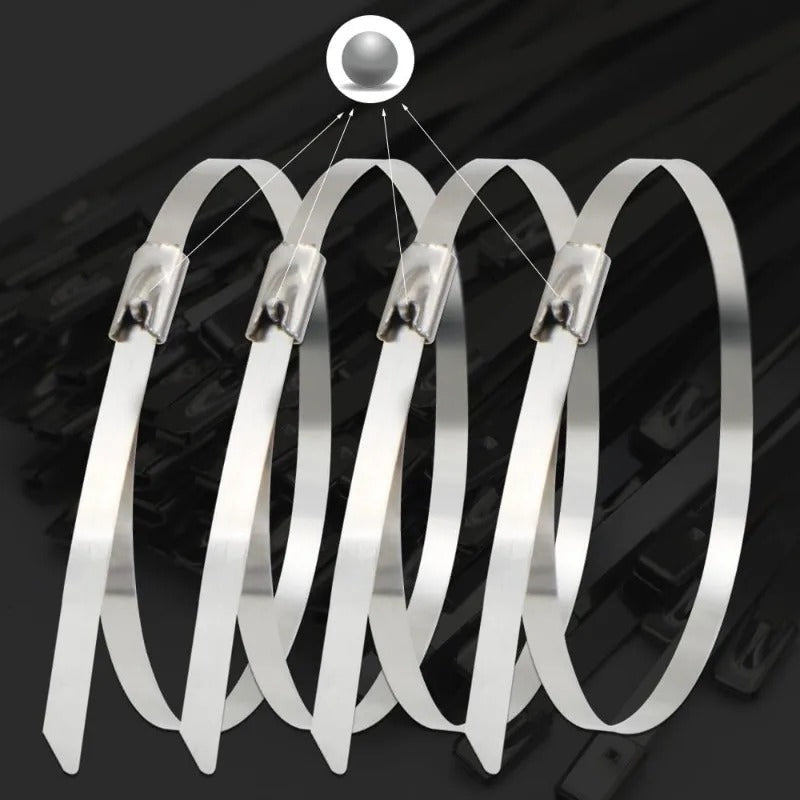 60 x 200mm Metal Self Locking Reusable Cable Ties Heavy Duty Zip Ties (60pcs)