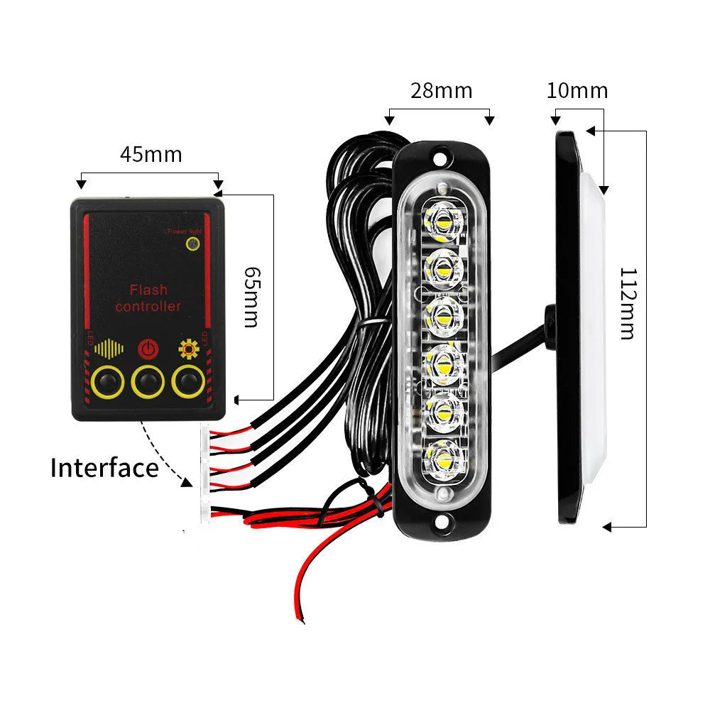 4pcs LED Front Grille Lights White LED Strobe Lights Remote Grill Warning Lamp