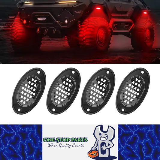 4pcs Red LED Rock Lights LED Chassis Lights for Car Pickup Truck SUV UTV ATV