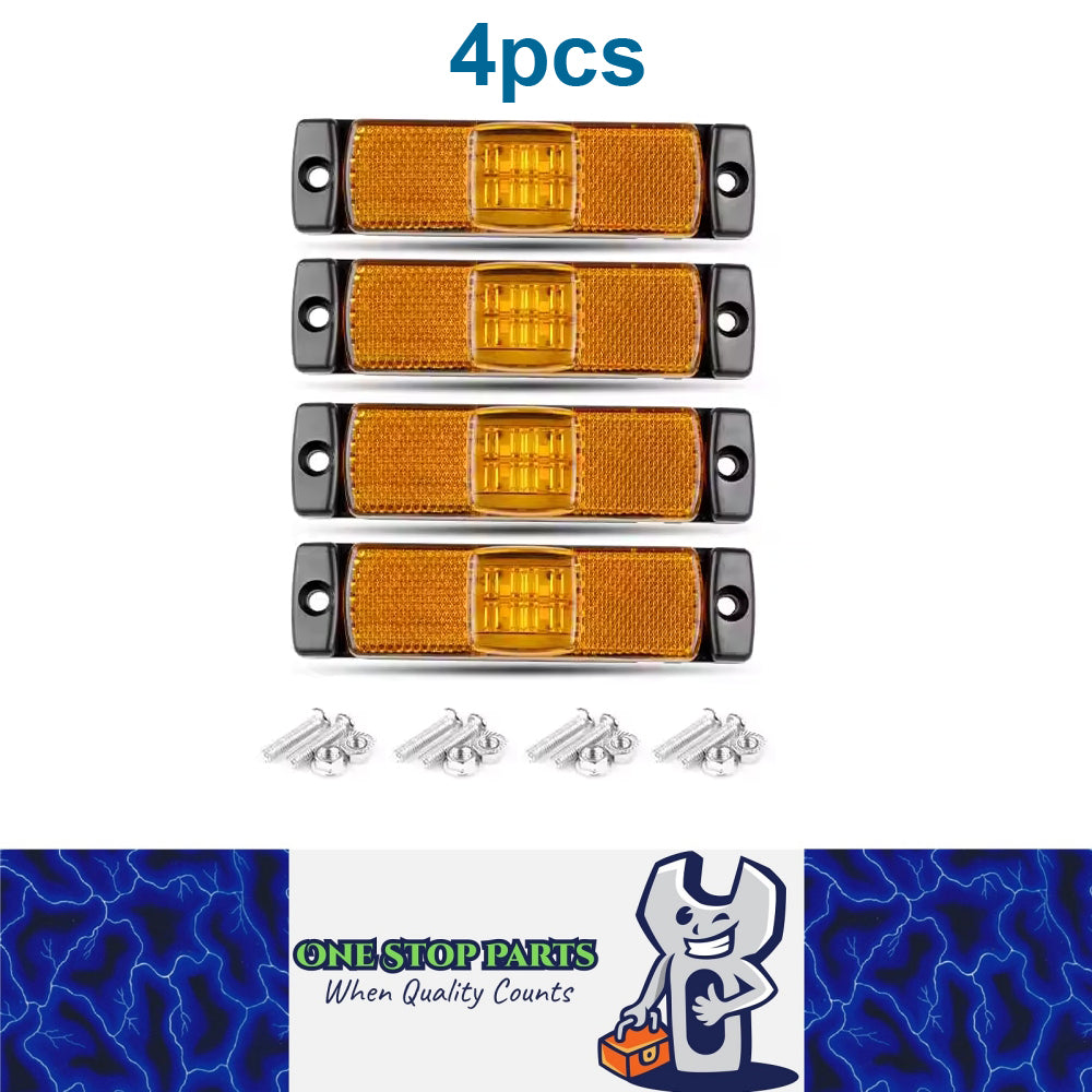 4 x Screw on Amber / Yellow Reflector with 12V/24V 4 LEDs Side Marker Lights