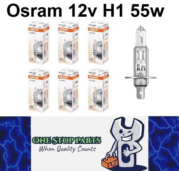 6 x Osram 12v H1 55w P14.5s Halogen Clear Globes 3200k Classic 64150 (6pcs)