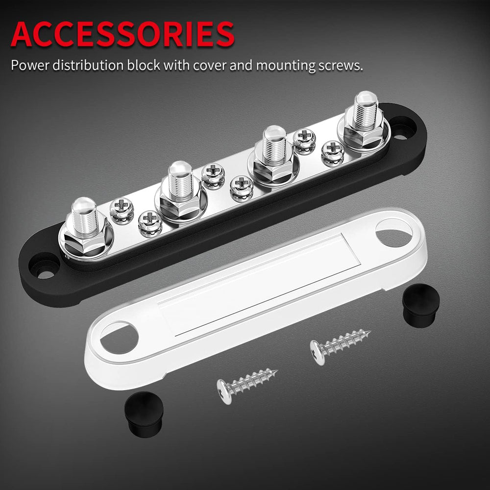 M8 Bus Bar 12V-48V 150A Power Distribution Block 4xM8 Posts Studs 6xM4 Terminals