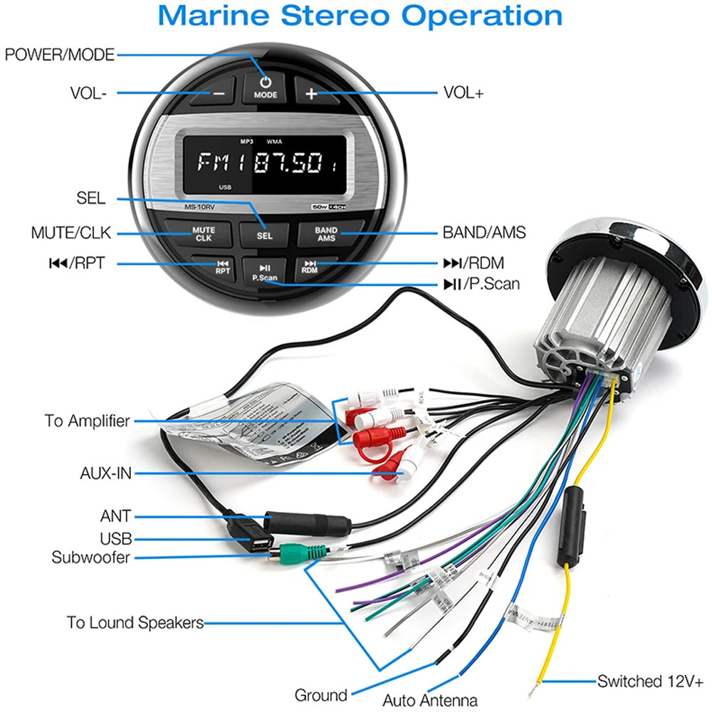 Boat Radio Media Player Marine Stereo MP3 Waterproof Bluetooth Audio Radio FM AM