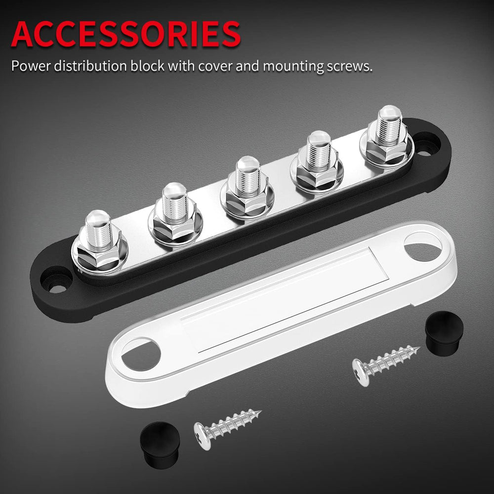 M8 Bus Bar 12V-48V 150A Power Distribution Block 5xM8 Posts Stud Terminal Block
