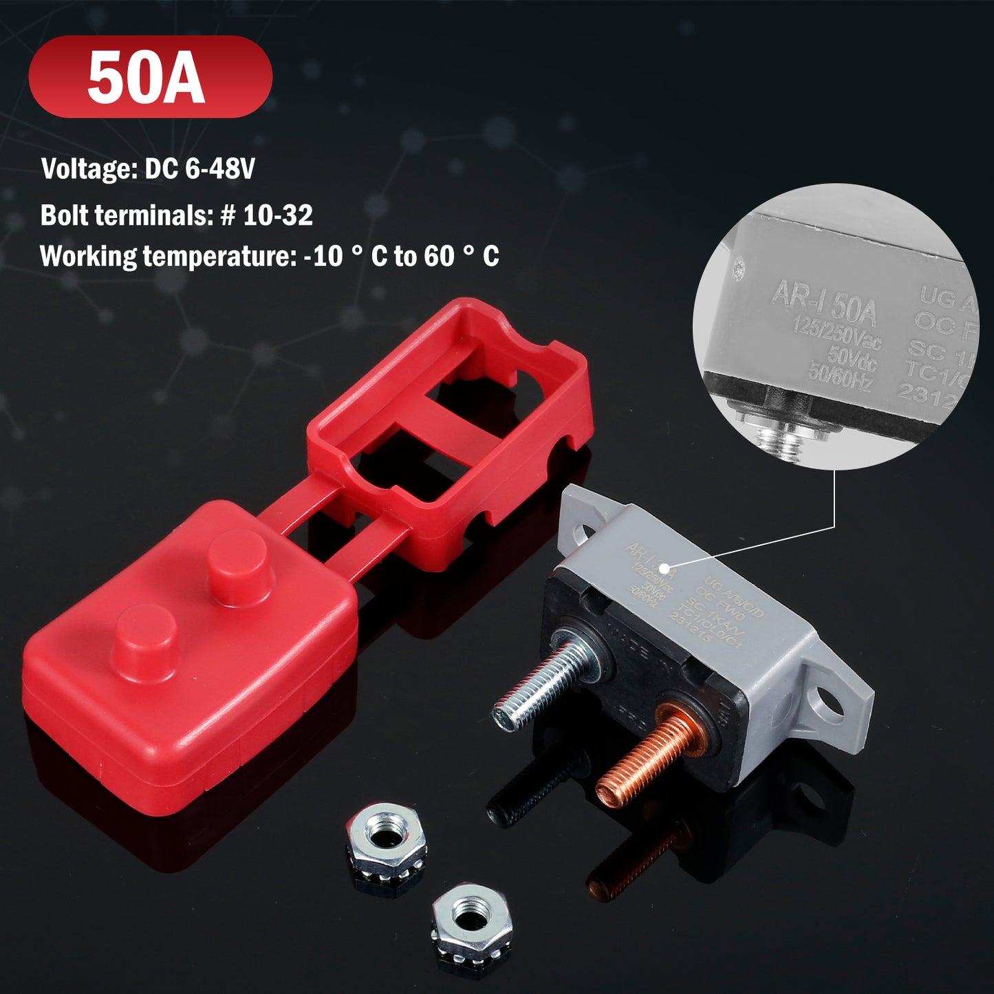 4 x Mini Waterproof Auto Reset 50Amp Circuit Breaker With Dust Boot Covers 4pcs