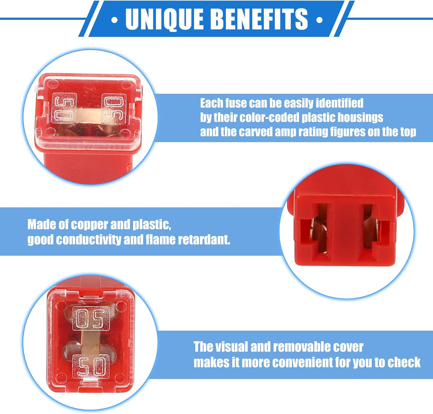 1 x 50Amp Red Mini Slow Blow Fuse Block 10mmx12mm x 16mm High 50A Fuse (1pc)
