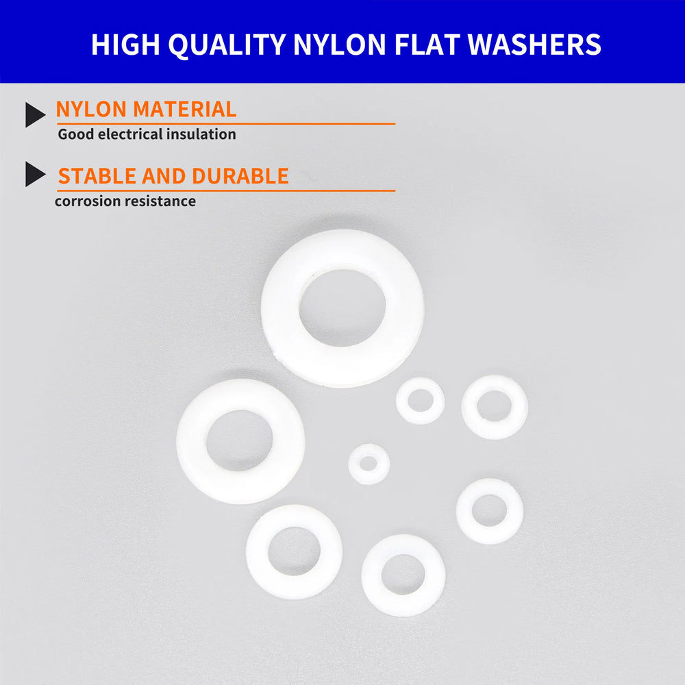 500pcs Nylon Flat Washers Kit 8 Size M2/2.5/3/4/5/6/8/10 Seal Spacer Gasket Ring