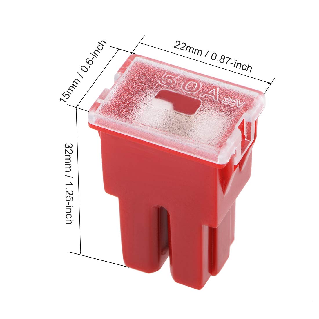 1 x 50Amp Red Medium Female Slow Blow Fuse Block 15mmx22mm x 32mm High 50A Fuse