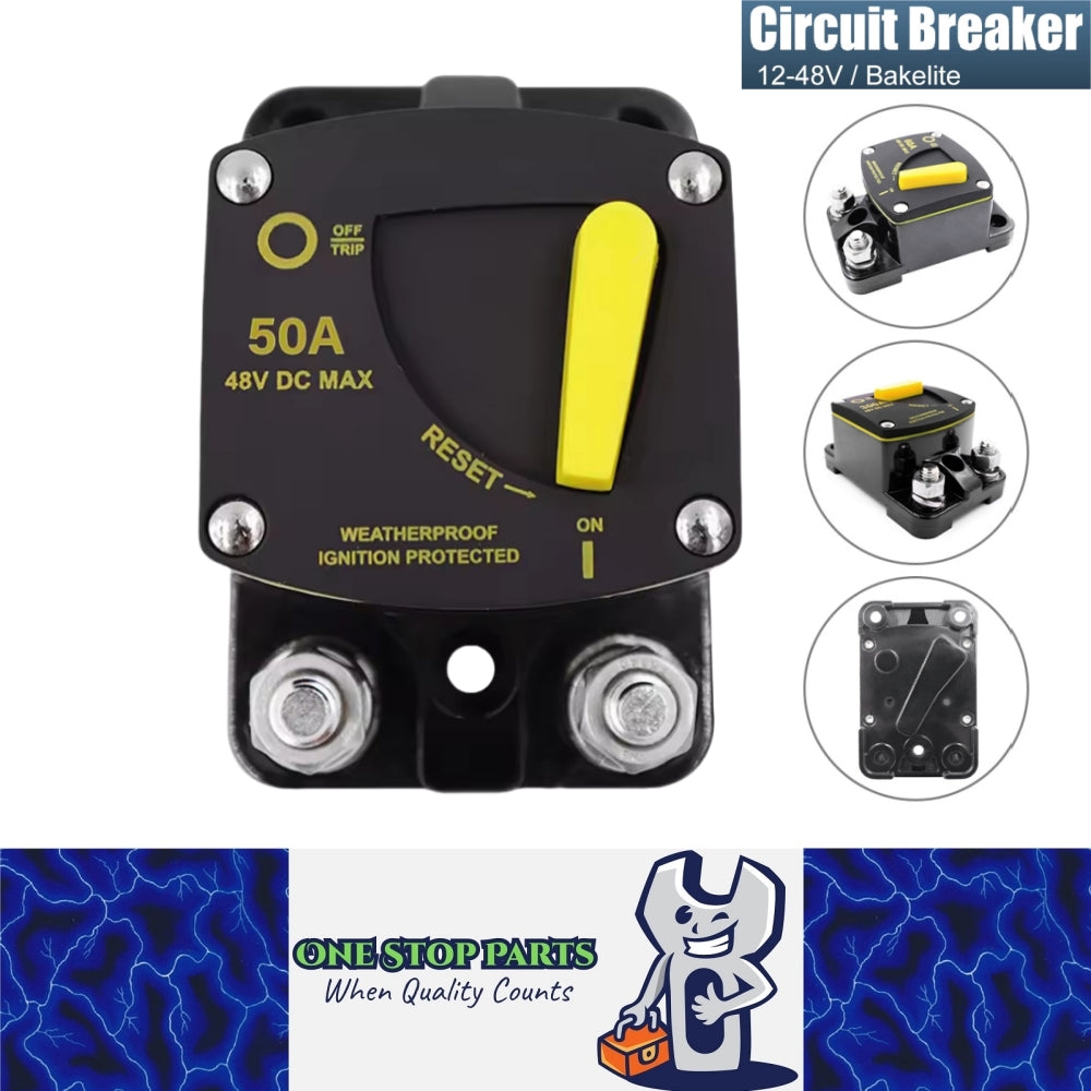Heavy Duty Marine 12v-48v 50A Manual Reset Circuit Breaker Ideal for Boat Yatch