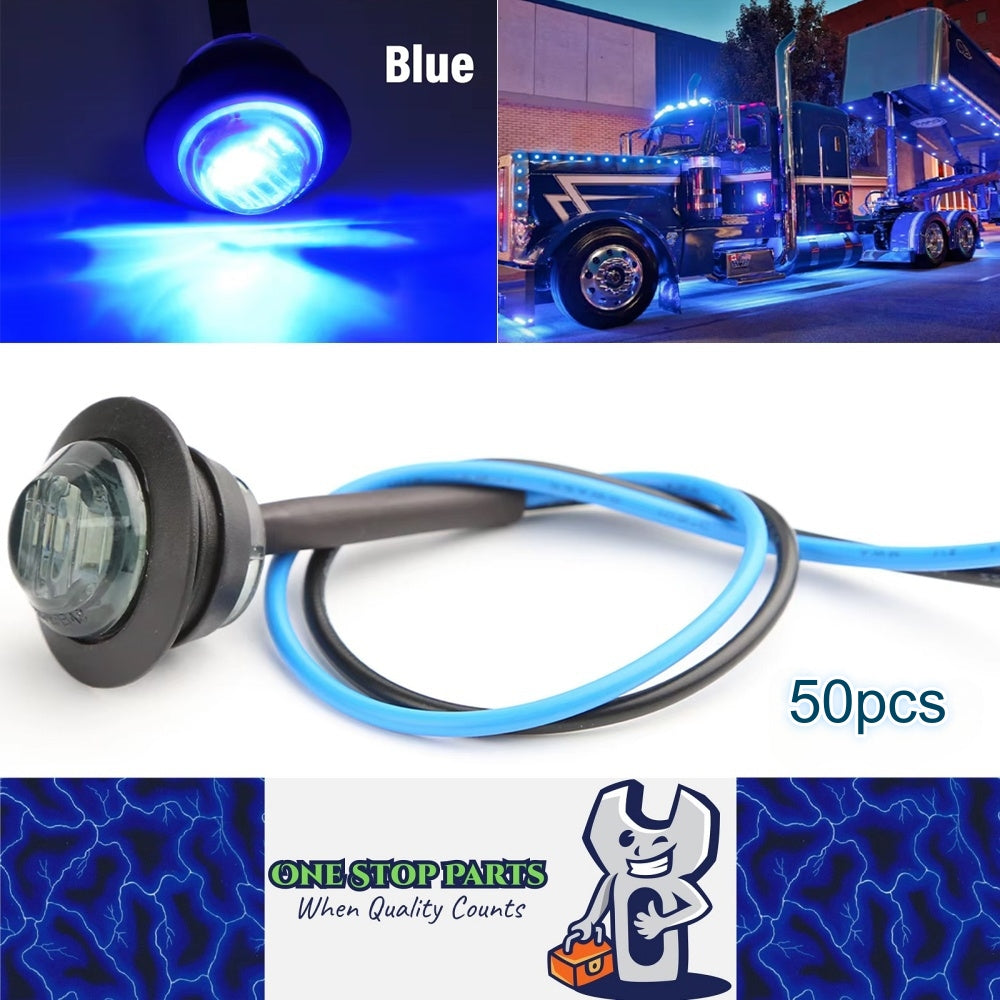 50 x Blue Round LED Side Marker Lamps 1.91CM 3LED 12V LED Signal Indicator Light