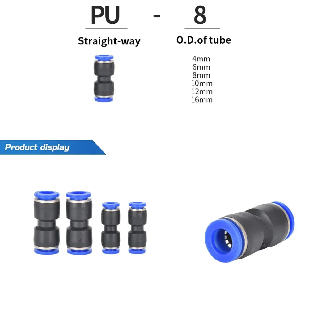 58pcs 8mm Air Pneumatic Connectors Fittings Kit with PU/PG/PE/PY/PV PP Plugs