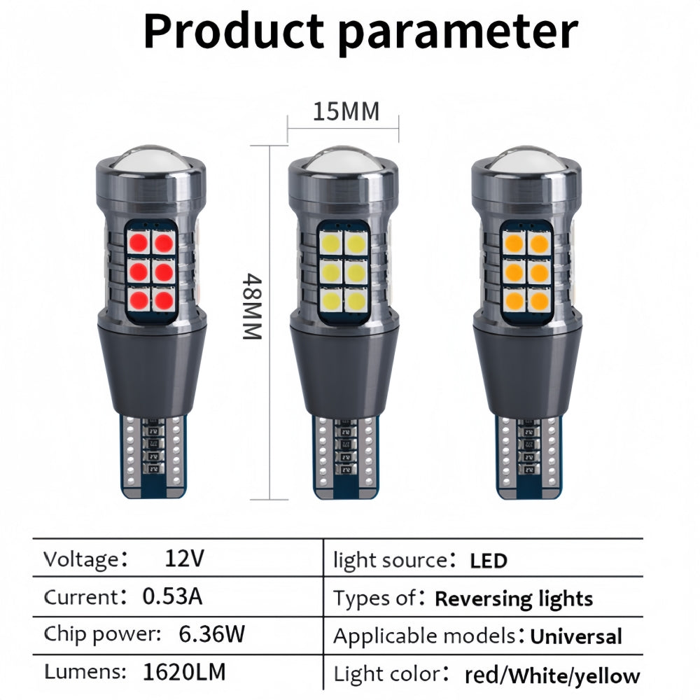 2 x T15 Red LED 27x3030smd 12v Projector Style LEDs 1620lm Red (2pcs)