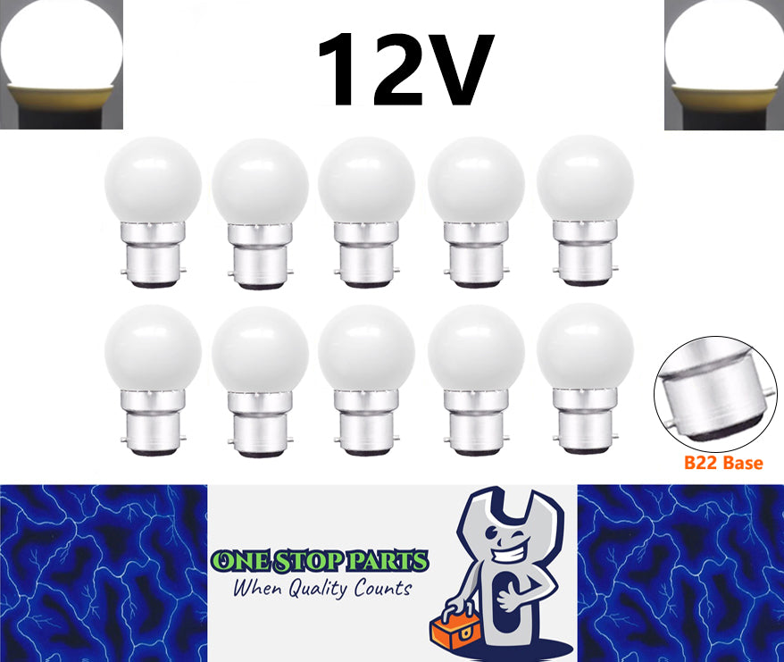 10 x Cool White 12v B22 1W LED Bubble Globe Frosted White ideal for sign (10pcs)