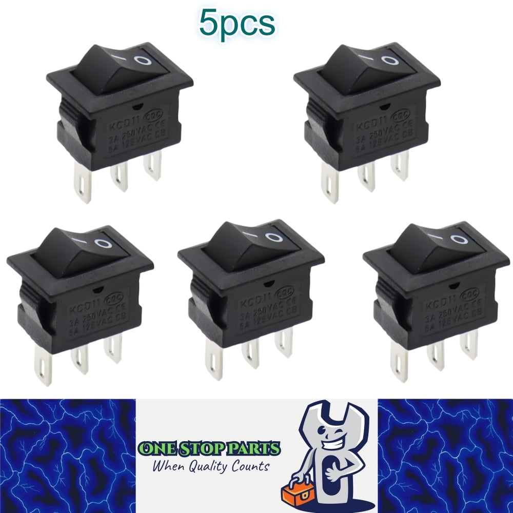 5 x Black Rocker Switches 10x15mm ON/OFF 3 Pin SPST Panel Mini Rocker Switches