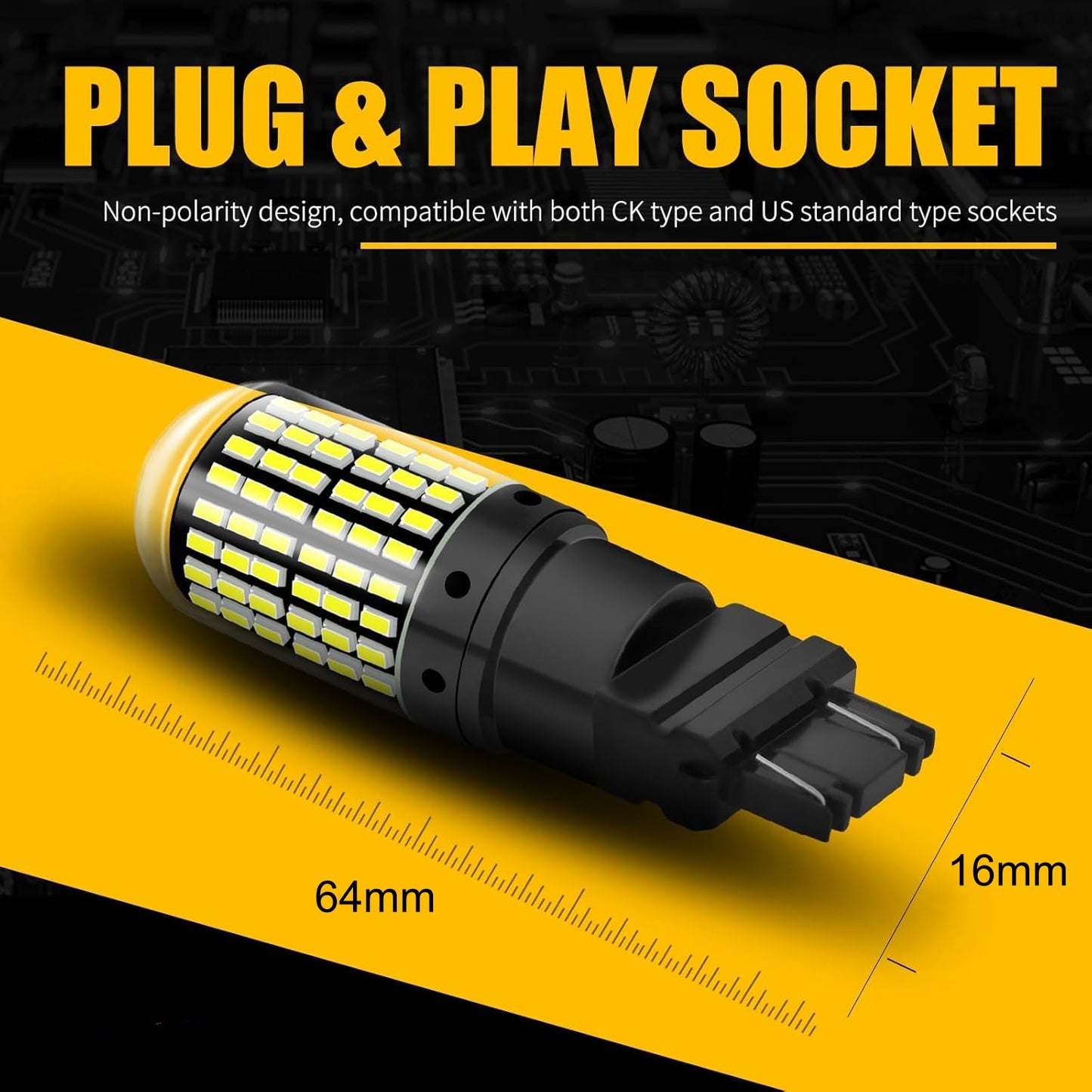 2 x 3156 P27W 12V 2100LM Amber LED 144SMD CANBUS 360 degree super Bright (2pcs)