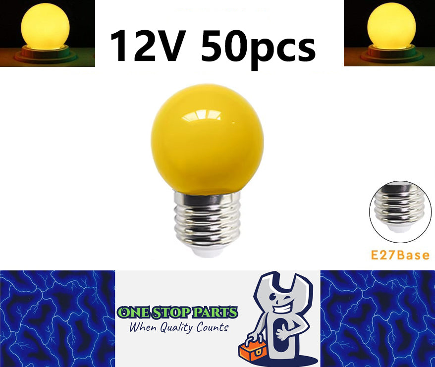 50 x Yellow 12v E27 1W LED Bubble Globe Frosted Yellow Lens sign party (50pcs)