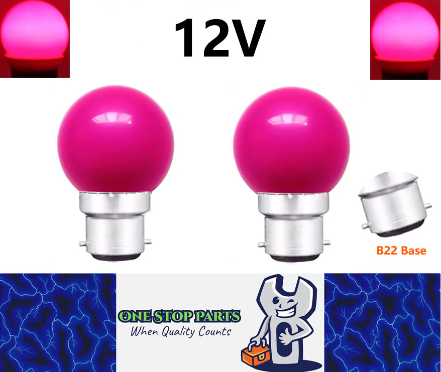 2 x Purple 12v B22 1W LED Bubble Globe Frosted Purple Lens sign party (2pcs)