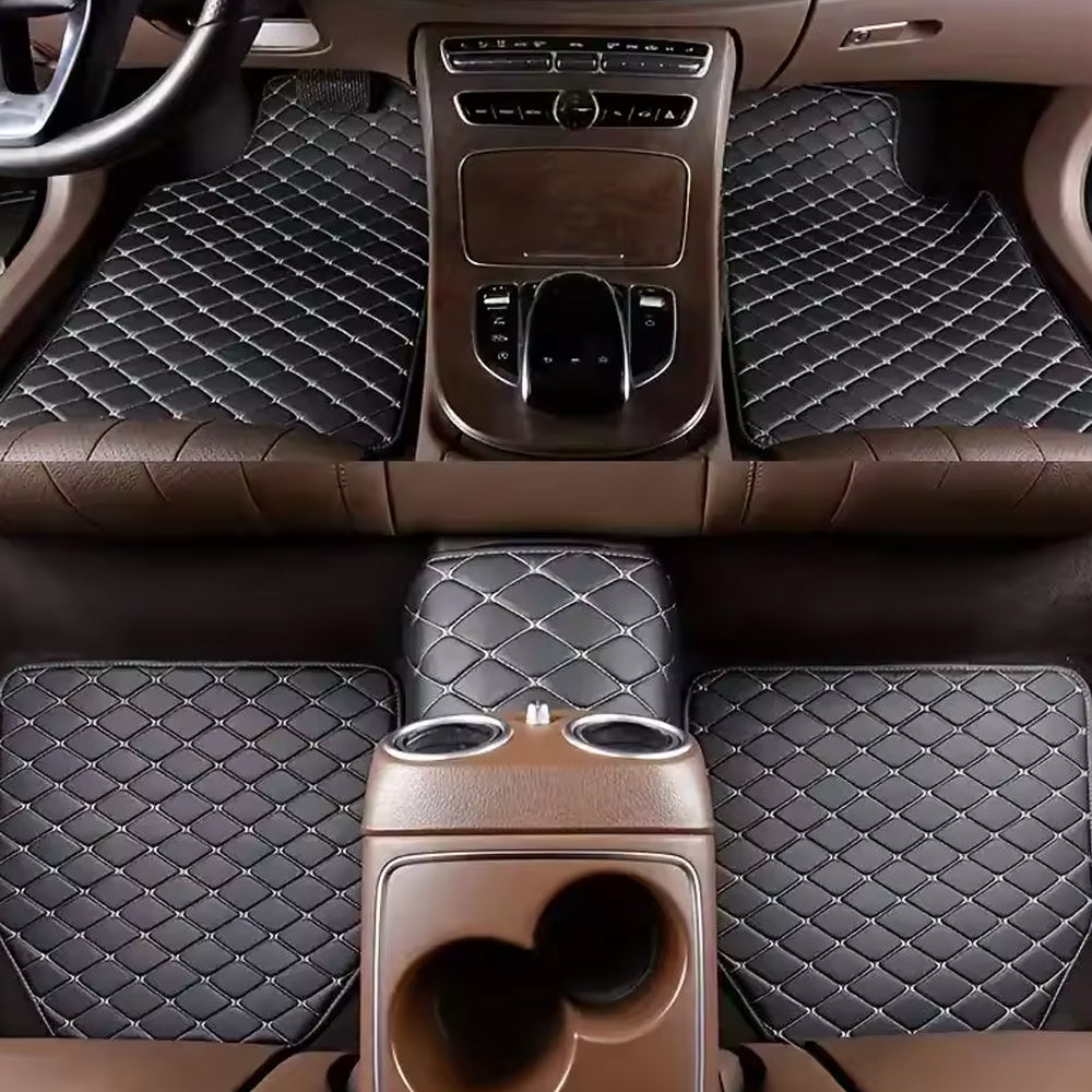 5 x Black/Beige Waterproof Leather Car Floor Mats Universal Auto Foot Pad Carpet