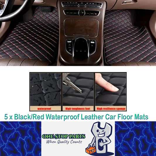 5 x Black/Red Waterproof Leather Car Floor Mats Universal Auto Foot Pad Carpet