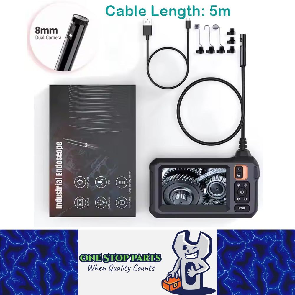 5m Dual Lens Endoscope Inspection Camera 8mm IP67 HD1080P with 4.3" IPS Screen