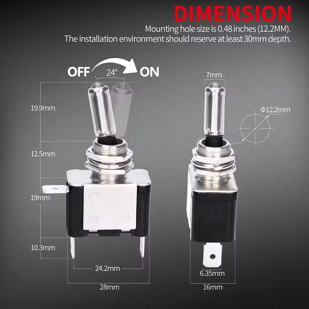 5pcs 12V LED Toggle Switch 20A 3Pin SPST ON/OFF with Aircraft Safety Flip Cover