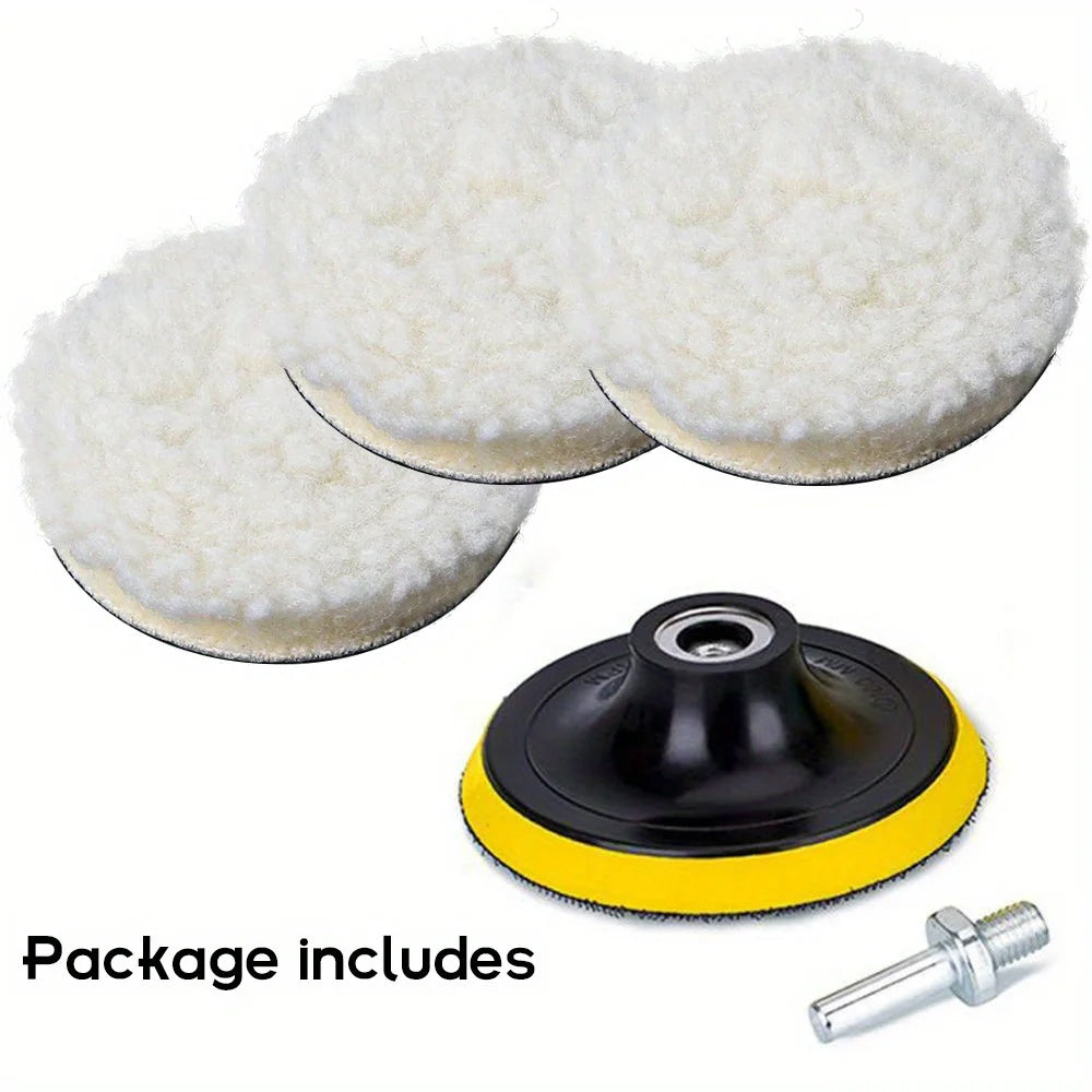 5pcs 178mm Wool Buffing Pads Kit for Drill w/ M14 Adapter Car Polishing Waxing