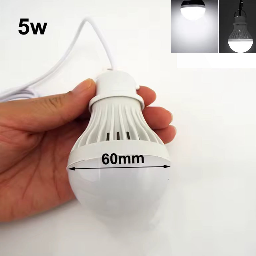 3 x USB 5w Cool White Light Bulb with 1.5 Meter Cable Ideal for Camping (3pcs)