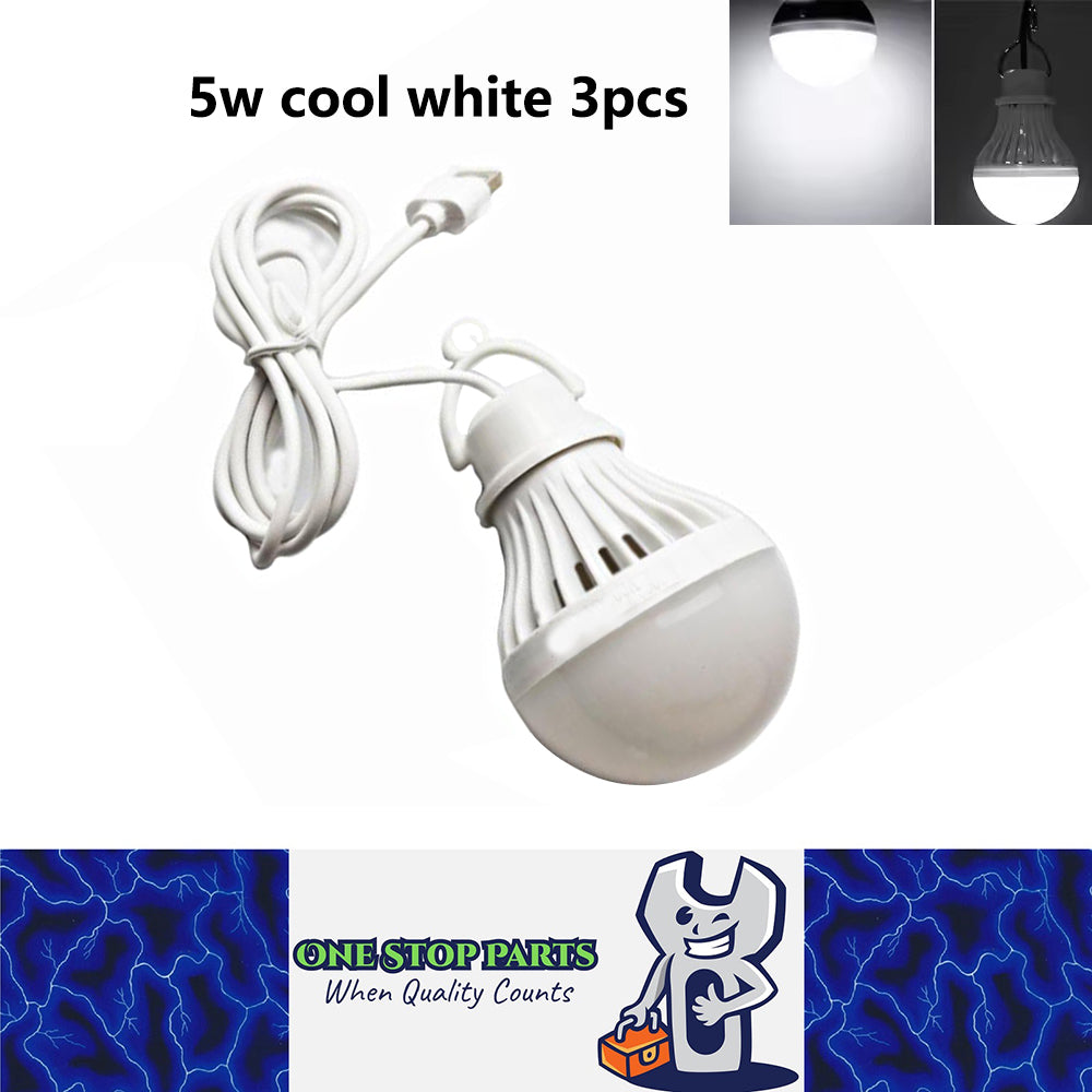 3 x USB 5w Cool White Light Bulb with 1.5 Meter Cable Ideal for Camping (3pcs)