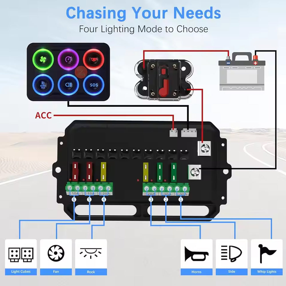 6 Gang Switch Panel Multicolored Toggle Momentary Pulse Switch Relay System