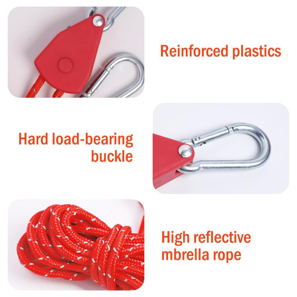 6x Red Reflective Camping Tent Rope Tie Down Fasteners Tensioner Ratchet Hangers