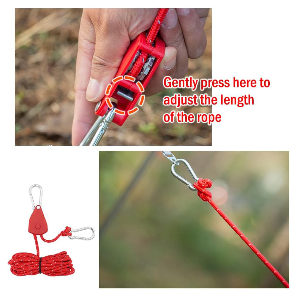 6x Red Reflective Camping Tent Rope Tie Down Fasteners Tensioner Ratchet Hangers