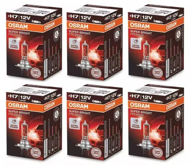 6 x Osram 12v H7 80w Super Bright Halogen Clear Globes 3200k original (6pcs)