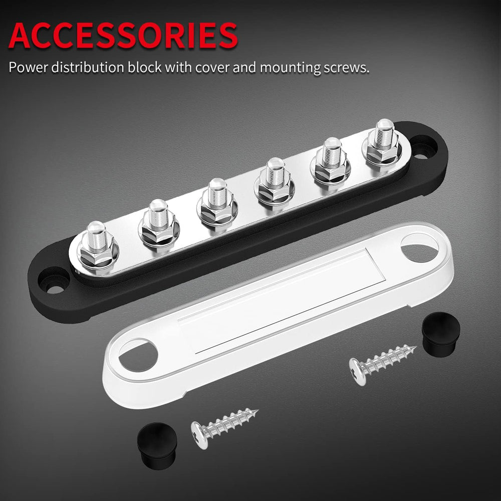 M6 Bus Bar 12V-48V 150A Power Distribution Block 6xM6 Posts Studs Terminal Block