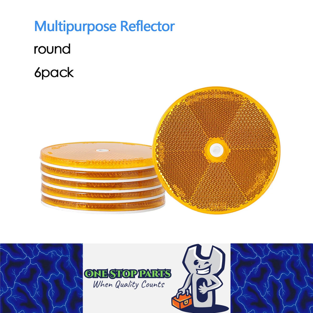 6 x Yellow/Amber Reflectors Screw on Reflectors 80mm Round Reflector with Screws