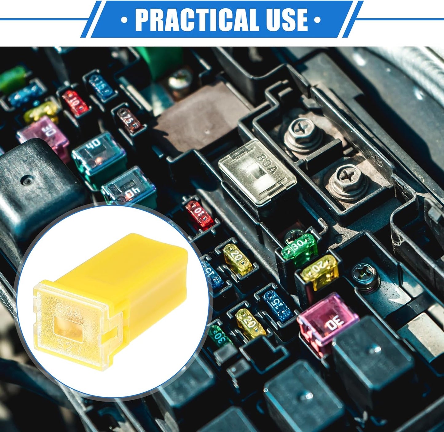 1 x 60Amp Yellow Small Slow Blow Fuse Block 10mmx12mm x 27mm High 60A Fuse (1pc)