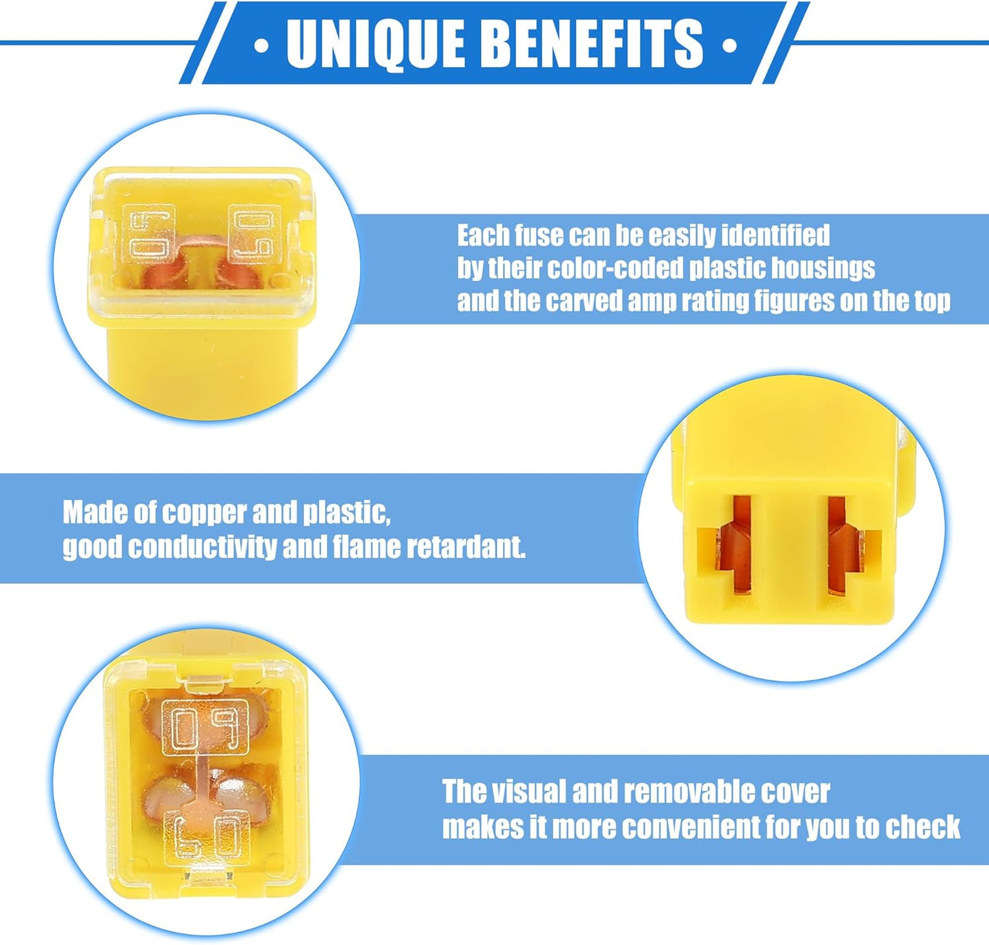 1 x 60Amp Yellow Mini Slow Blow Fuse Block 10mmx12mm x 16mm High 60A Fuse (1pc)