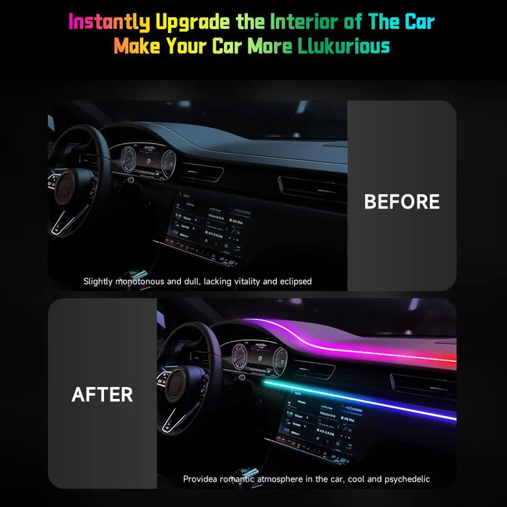 Car LED Ambient Light 64 Colours App Remote Control USB Atmosphere Strip Lamp