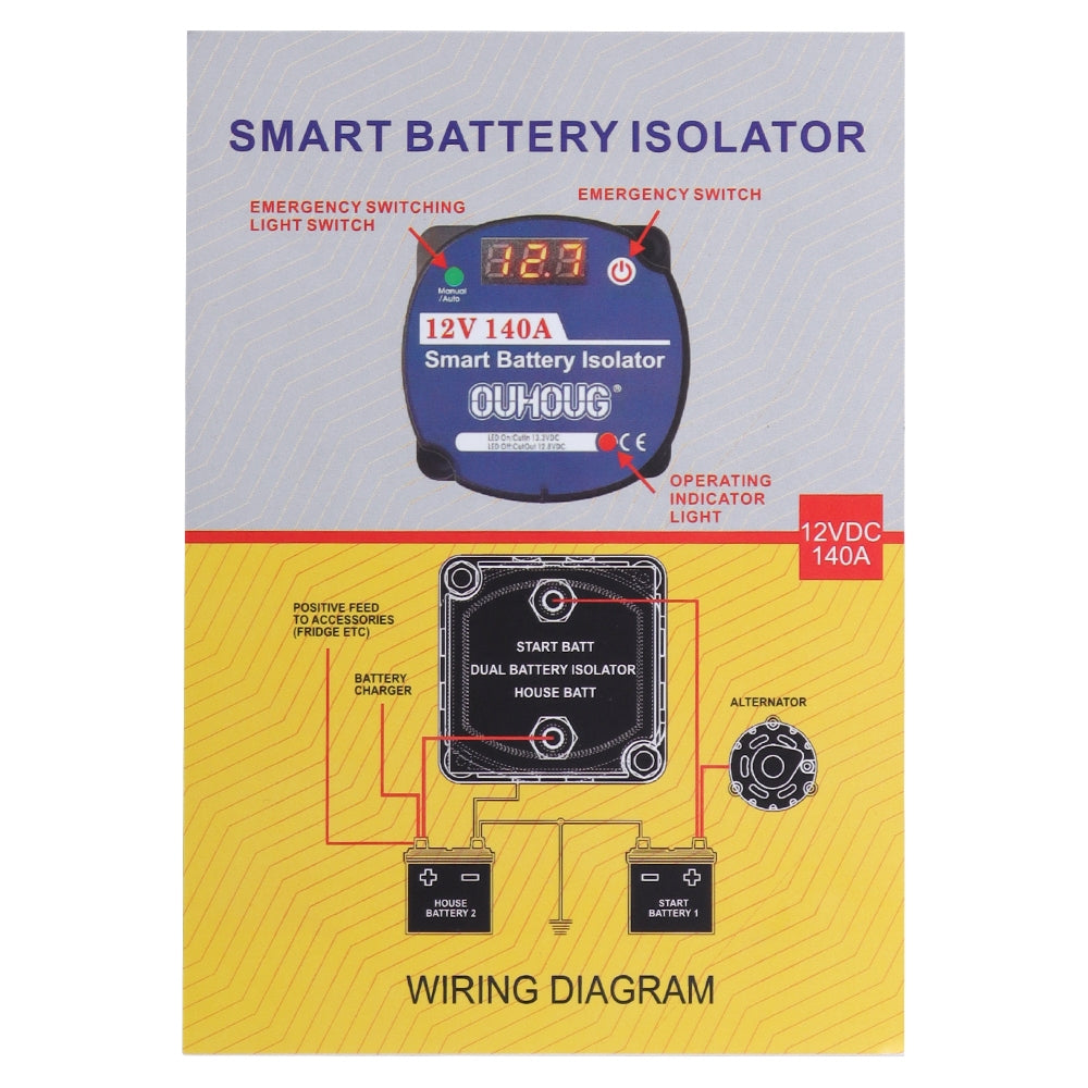 12V 140 Amp Smart Battery Isolator Voltage Sense Relay VSR with LED Display