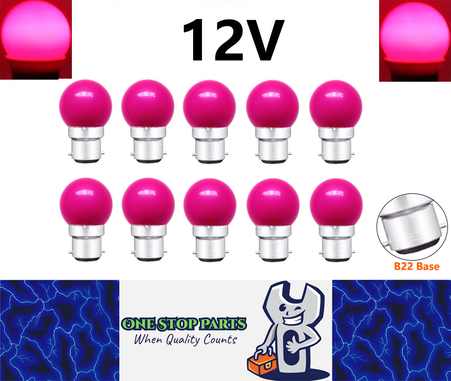10 x Purple 12v B22 1W LED Bubble Globe Frosted Purple Lens sign party (10pcs)
