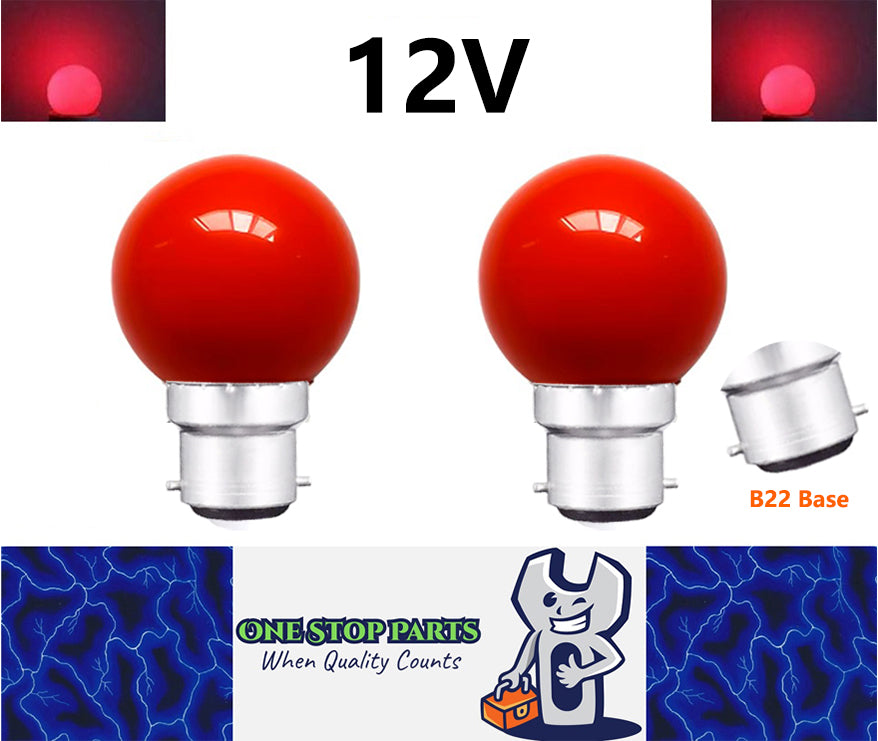 2 x Red 12v B22 1W LED Bubble Globe Frosted Red Lens for sign party (2pcs)