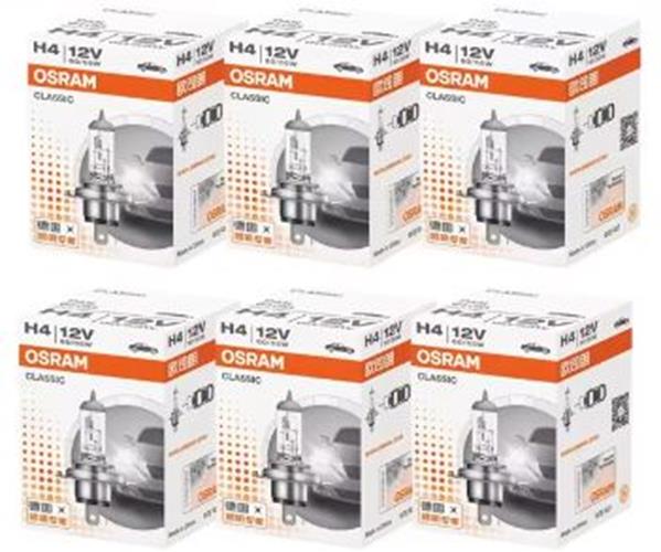 6 x Osram 12v H4 60/55w Standard Hi/Low P43t HB2 9003 Clear Globes 64193 (6pcs)
