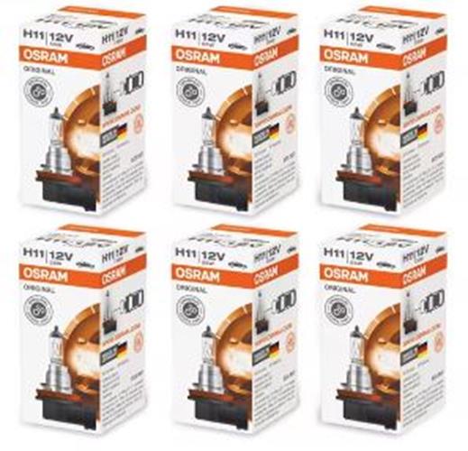 6 x Osram 12v H11 55w Halogen Clear Globes 3200k original 64211 (6pcs)