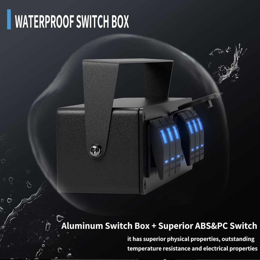 6 Gang Rocker Switch Box Switch Panel with PD + QC3.0 USB Outlet and Voltmeter