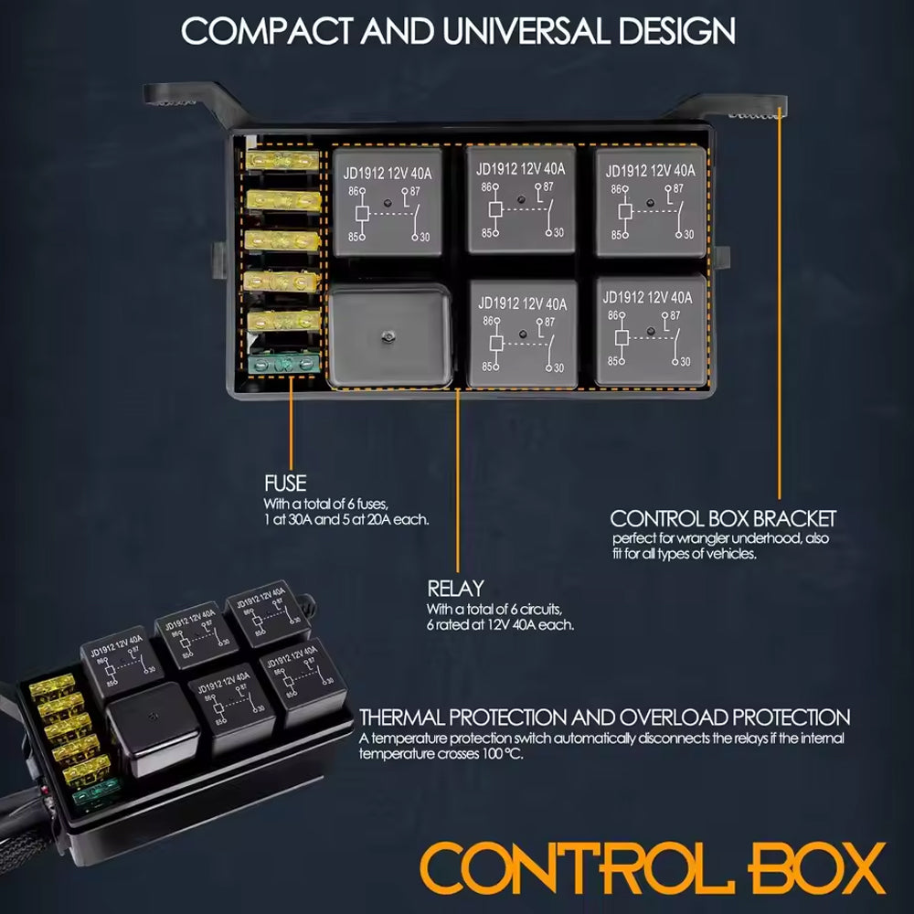 6 Gang Switch Panel with 6 Way Relay Box 6 Way Fuse Holder 12V Circuit System