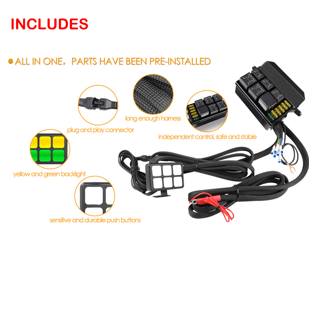 6 Gang Switch Panel with 6 Way Relay Box 6 Way Fuse Holder 12V Circuit System