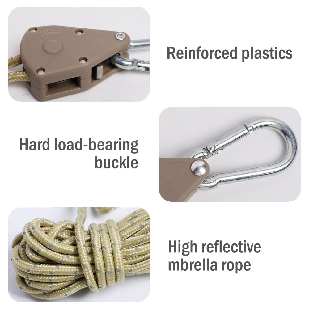 6x Khaki Reflective Camping Tent Rope Tie down Fastener Tensioner Ratchet Hanger