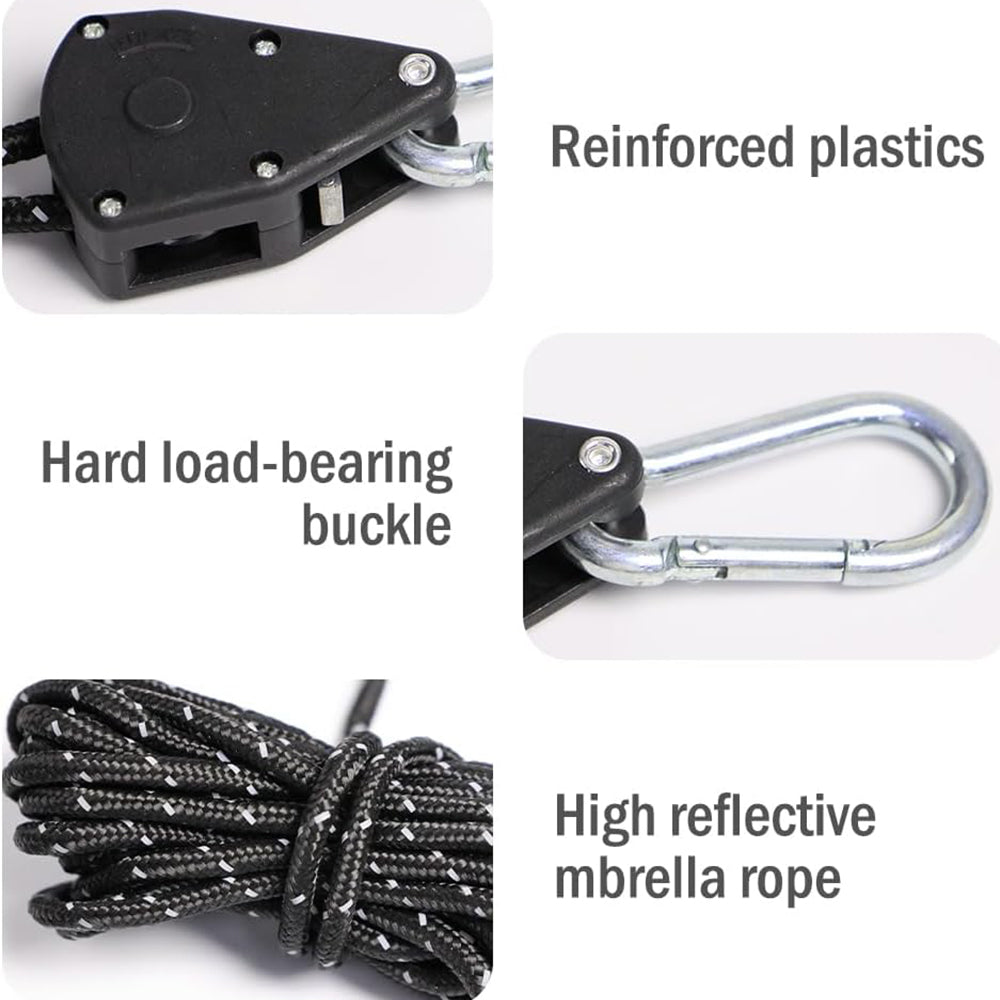 6 Black Reflective Camping Tent Rope Tie down Fastener Tensioner Ratchet Hanger
